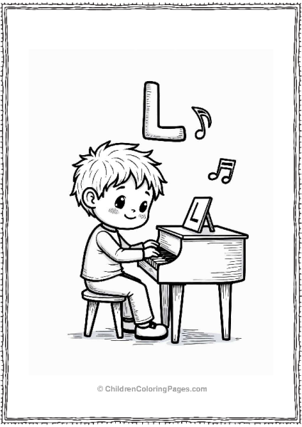 Little Boy Playing Piano With Letter L Free PDF Printable