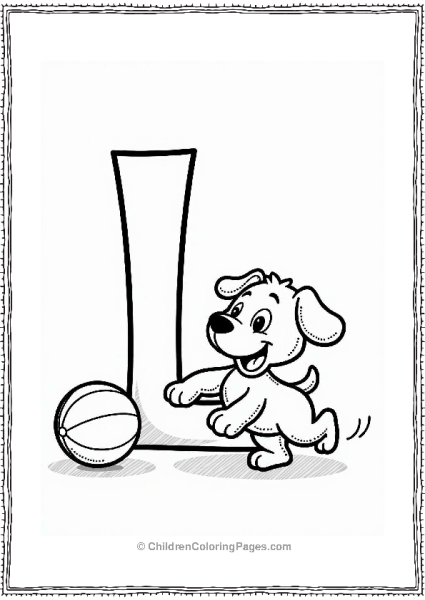 Little Dog Chasing A Ball Letter L Coloring Page Free PDF Printable