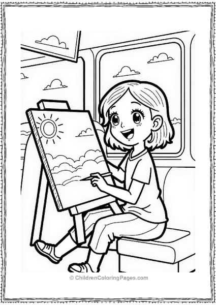 Little Girl Painting On A School Bus Free PDF Printable