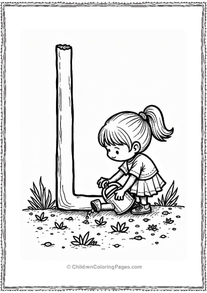 Little Girl Planting Seeds With Letter L Free PDF Printable