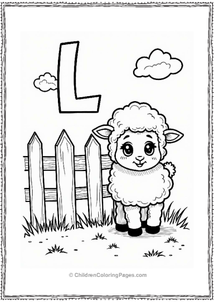 Little Lamb By A Fence Letter L Coloring Page Free PDF Printable