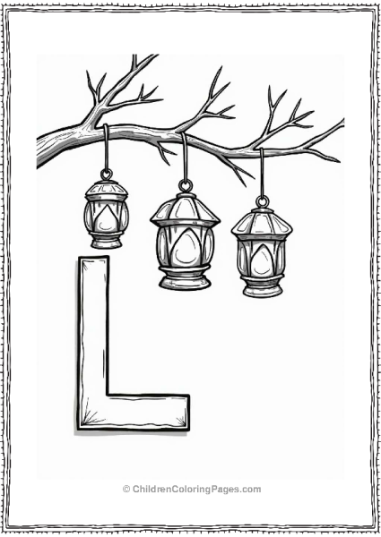 Lively Lanterns Hanging From A Tree Letter L Coloring Page Free PDF Printable