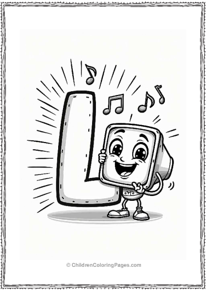 Lively Loudspeaker With Musical Notes Letter L Coloring Page Free PDF Printable