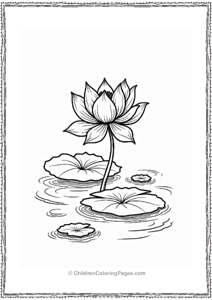 Lotus Blossom On Calm Water Flower Coloring Page Free PDF Printable