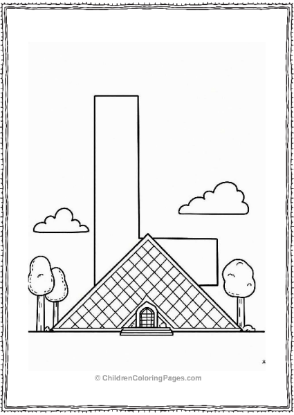 Louvre Museum Outline With Pyramid Letter L Coloring Page Free PDF Printable