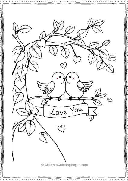 Lovebirds On A Tree Branch Free PDF Printable