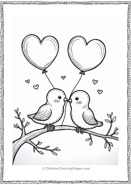 Lovebirds With Heart Valentine’s Balloons Free PDF Printable