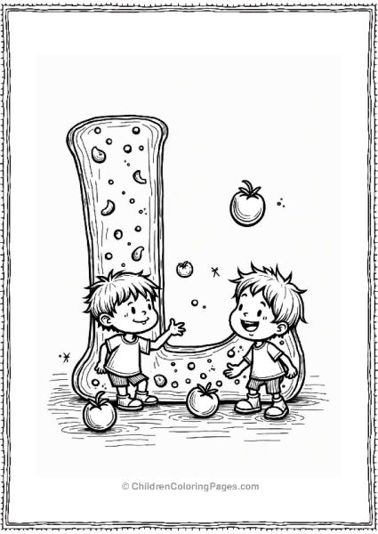 Lovely La Tomatina Festival Scene Letter L Coloring Page Free PDF Printable