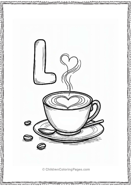 Lovely Latte With Heart Foam Letter L Coloring Page Free PDF Printable