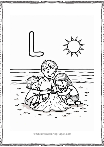 Loving Family At The Beach Letter L Coloring Page Free PDF Printable