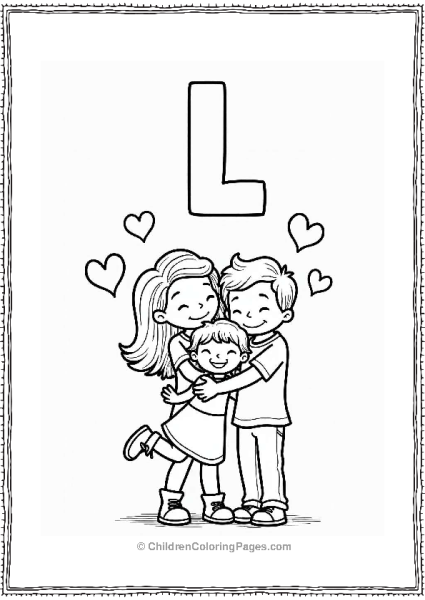 Loving Family Hug Letter L Coloring Page Free PDF Printable