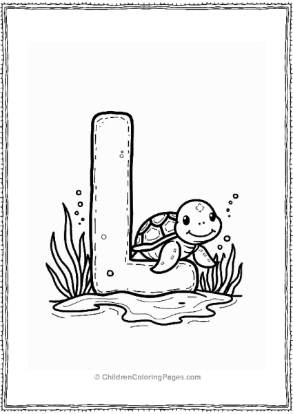 Loving Little Turtle Peeking From Shell Letter L Coloring Page Free PDF Printable