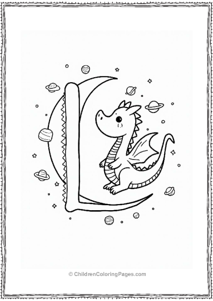 Loving Lunar Dragon Among Stars Letter L Coloring Page Free PDF Printable