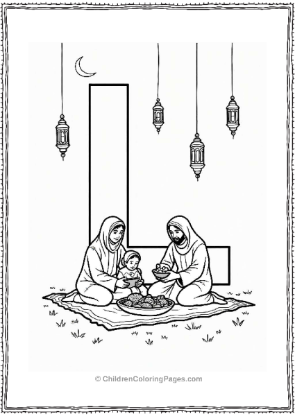 Luminous Eid Festival Family Meal Letter L Coloring Page Free PDF Printable