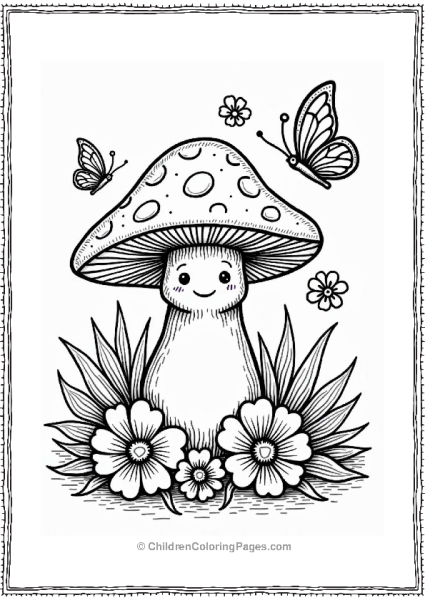 Magical Mushroom Among Flowers And Butterflies Free PDF Printable