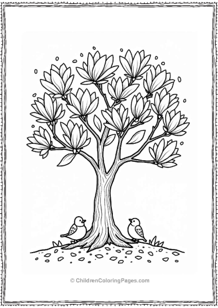 Magnolia Tree With Birds And Petals Free PDF Printable