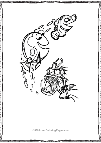 Marlin And Dory Swimming In The Deep Sea Finding Nemo Coloring Page Free PDF Printable