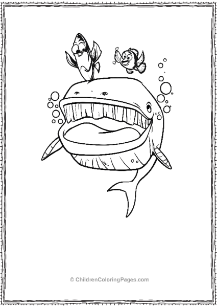 Marlin And Dory Taking Help From A Whale Finding Nemo Coloring Page Free PDF Printable