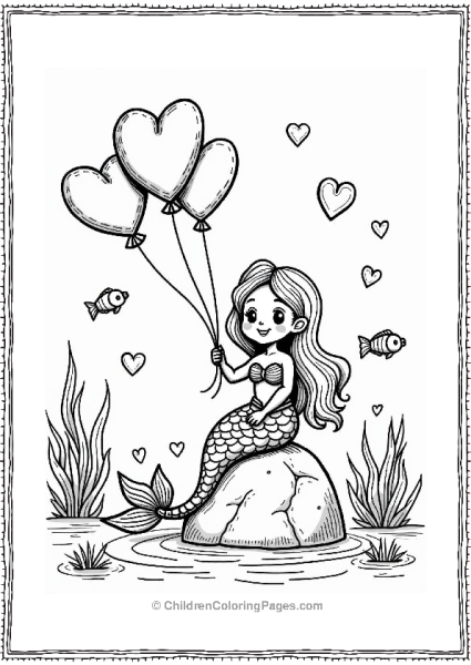 Mermaid With Heart Shaped Valentine’s Balloons Free PDF Printable