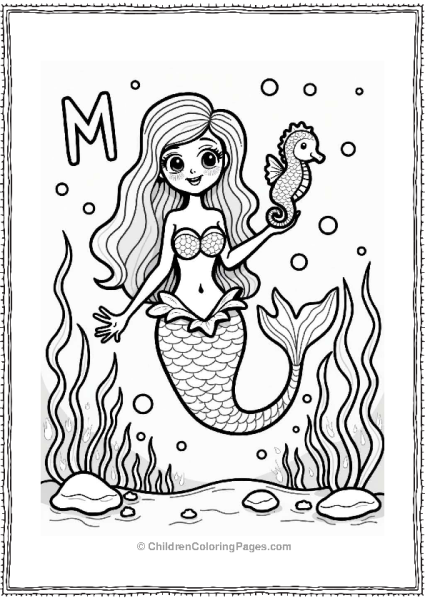 Mermaid With Seahorse Underwater Scene Free PDF Printable