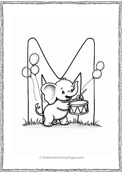 Miniature Elephant Playing A Drum Free PDF Printable