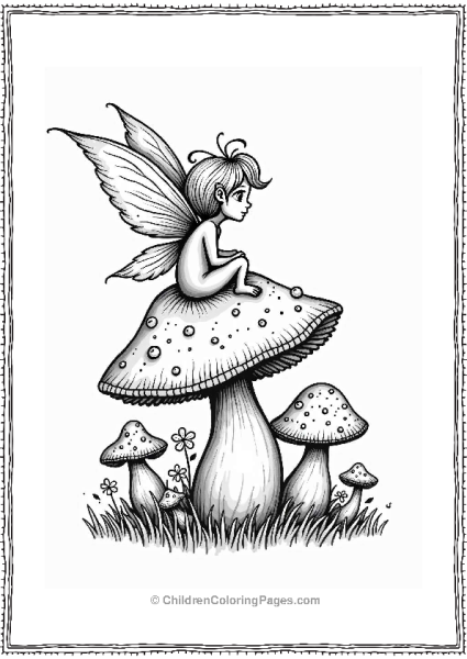 Mischievous Fairy On A Mushroom Tattoo Coloring Page Free PDF Printable