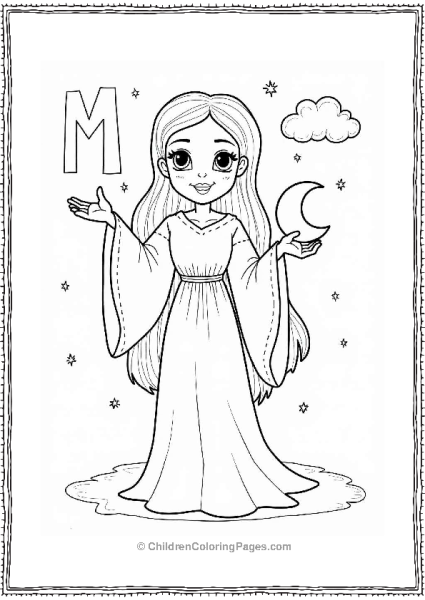 Moonlit Goddess With Crescent Moon Free PDF Printable