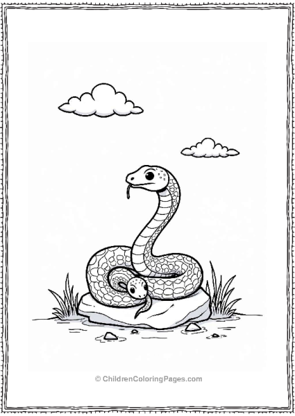 Mother Snake And Young Resting On A Rock Free PDF Printable