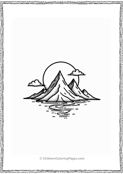 Mountain Landscape With Sun And River Tattoo Coloring Page Free PDF Printable