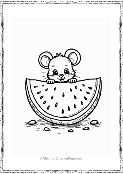 Mouse Peeking From Watermelon Half Free PDF Printable