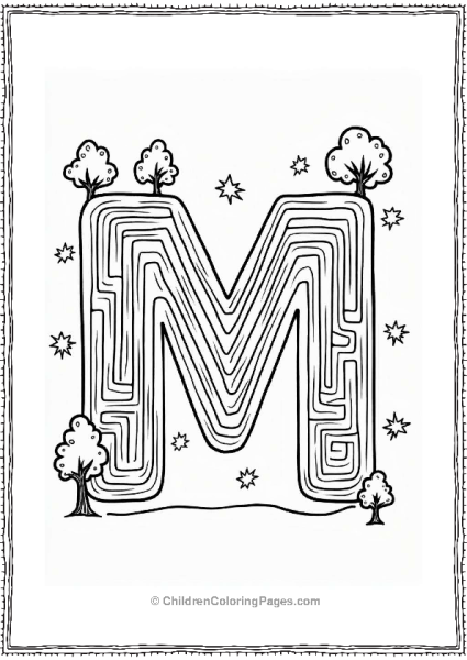 Mystical Maze In The Shape Of Letter M Free PDF Printable