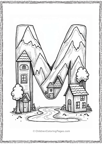 Mystical Mountain Village Coloring Page Free PDF Printable