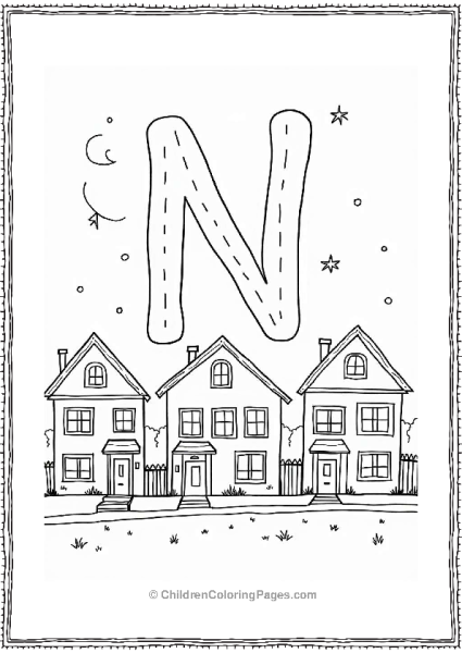 Nighttime Neighborhood With Letter N Free PDF Printable