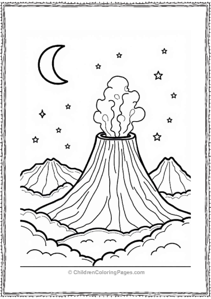 Nighttime Volcano Under Starry Sky Free PDF Printable