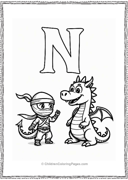 Ninja And Dragon With Letter N Free PDF Printable