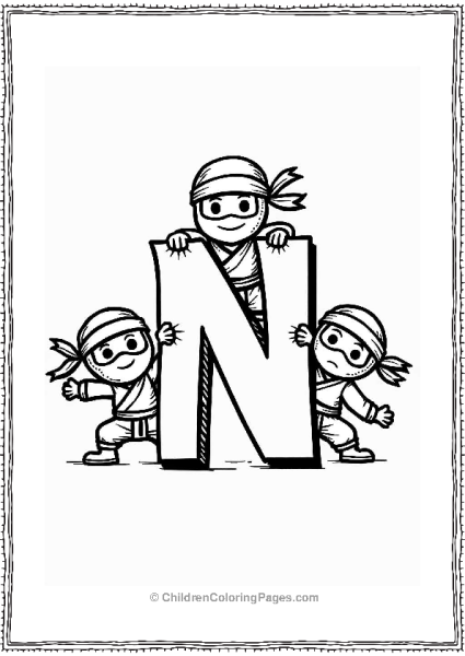 Ninja Friends With Letter N Free PDF Printable