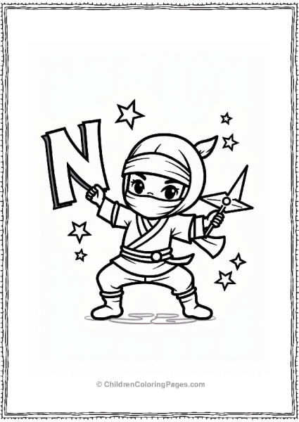 Ninja N With Shuriken Free PDF Printable