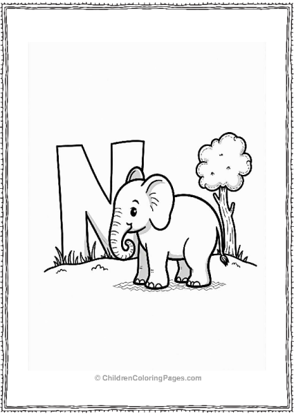 Noble Elephant With Letter N Free PDF Printable