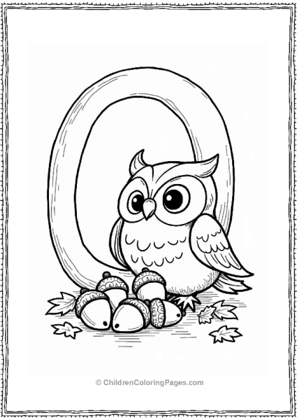 Owl And Acorns Coloring Page Free PDF Printable