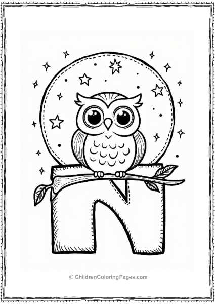 Owl On Letter N Branch Free PDF Printable