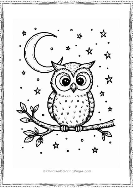 Owl Perched In A Starry Night Tree Coloring Page Free PDF Printable