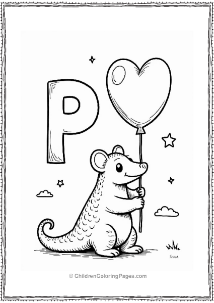 Pangolin With Heart Balloon Free PDF Printable