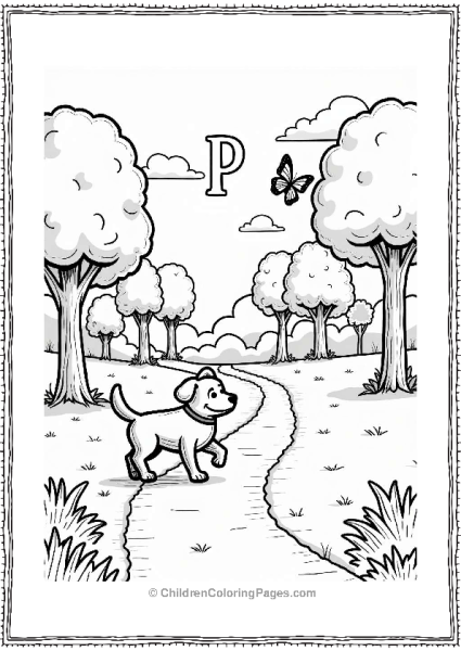 Peaceful Park With Dog And Butterfly Free PDF Printable