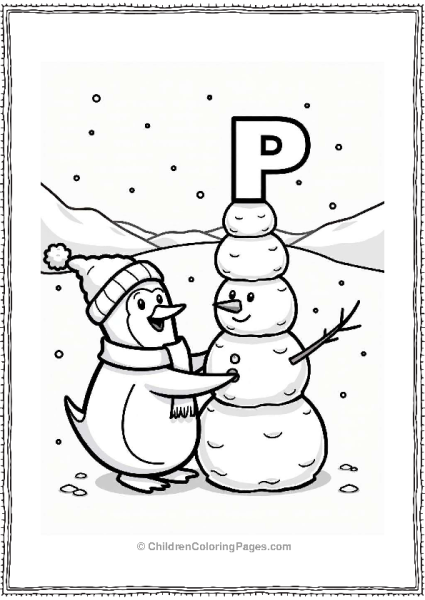 Penguin Building A Snowman Free PDF Printable