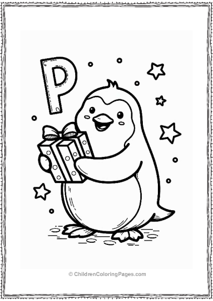 Penguin Holding A Present Free PDF Printable