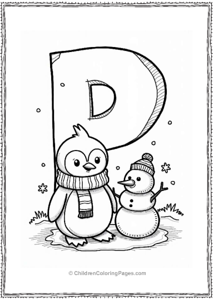 Penguin In A Scarf Next To A Snowman Free PDF Printable