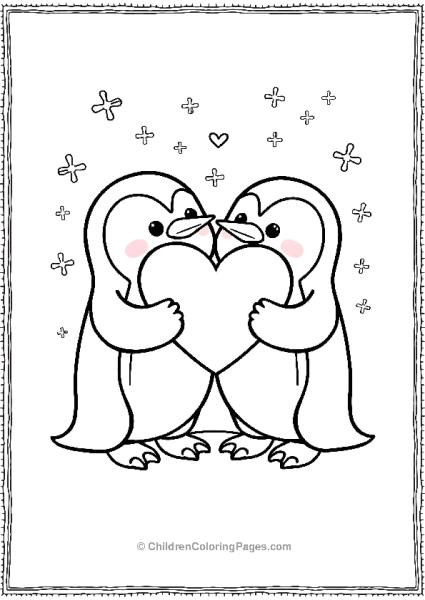 Penguins Holding Hearts Free PDF Printable