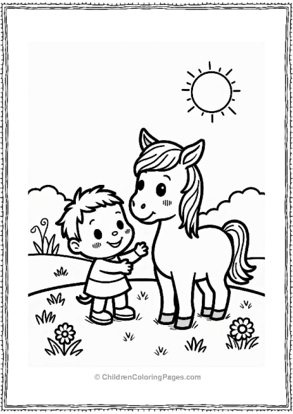 Petting A Friendly Horse In A Sunny Field Free PDF Printable