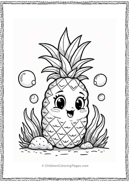 Pineapple Character Blowing Bubbles With Fish Free PDF Printable