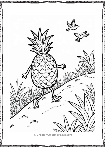 Pineapple Character Hiking In Tropical Landscape Free PDF Printable